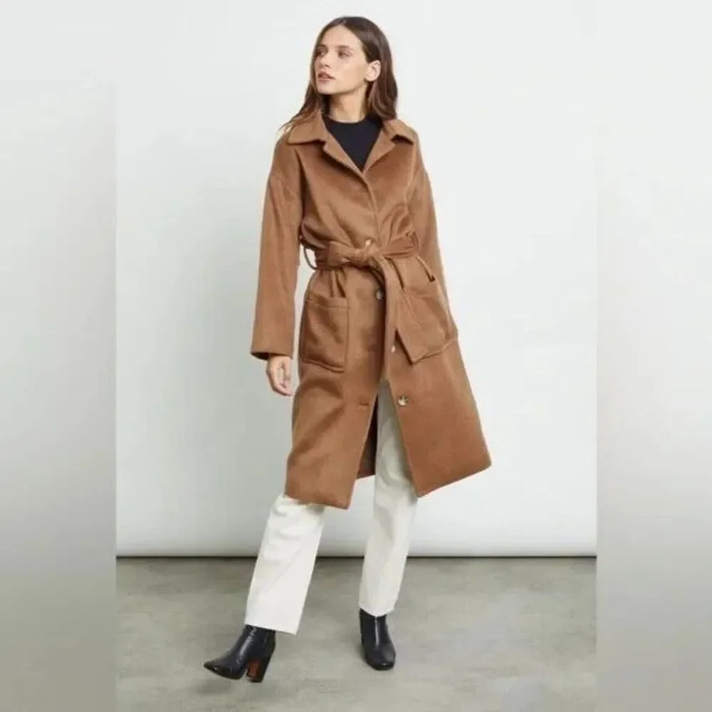 Rails Nadine Camel Trench Coat Belted Long Line Button Down Women's Size Large